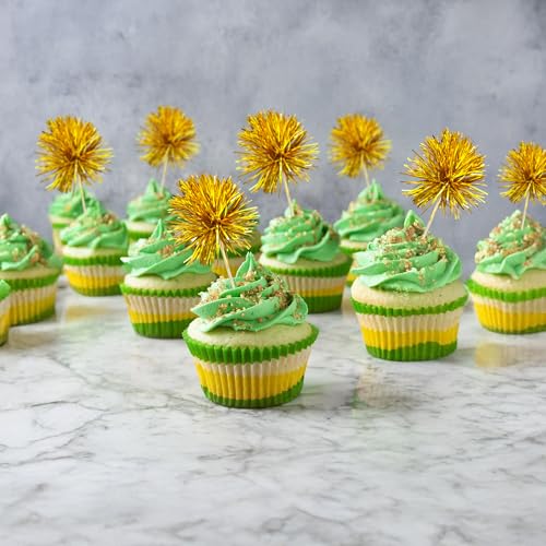 30Pcs Foil Firework Cupcake Toppers Sparkles Fireworks Sticks Birthday Decorations Sparkle Tinsel Cocktail Fruit Toothpick for Birthday Wedding Graduation Party Cake Decorations Gold (30 Count)