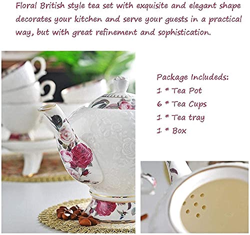 Tea Set with Teapot Tea Set for Adults Afternoon Tea Service Coffee Cups Set Porcelain Tea Cups Set with Tea Tray Best Gift