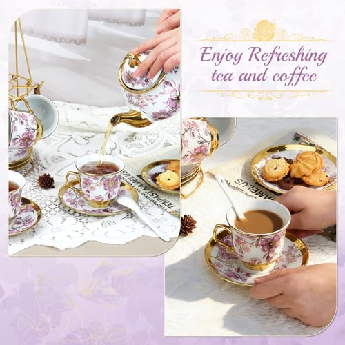 20 Pcs Porcelain Tea Set With Metal Holder