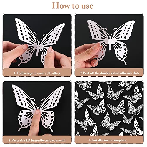 3D Butterfly Wall Decor 48 Pcs Pearl White Butterfly Decorations (48 Count)