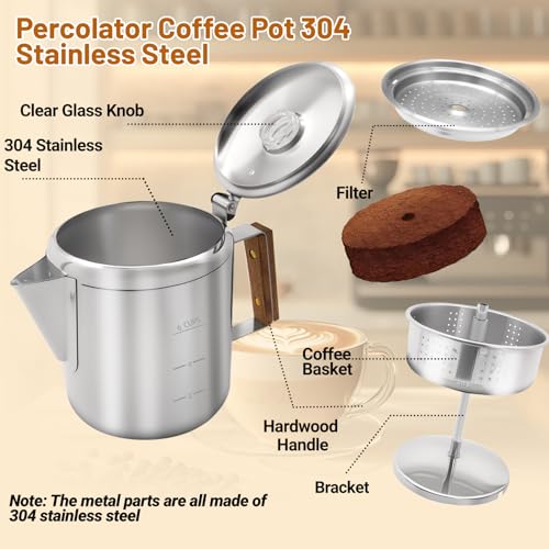 No Coating 6 Cup Percolator Coffee Pot 304 Stainless Steel