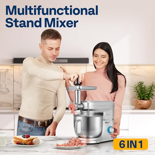 6-in-1 Stand Mixer, 8.5-Quart Tilt-Head Mixer, 10 Speeds, Silver