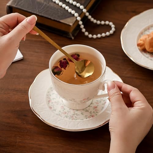 Interglio Embossed Bone China Tea Cup and Saucer Set (3 Count)