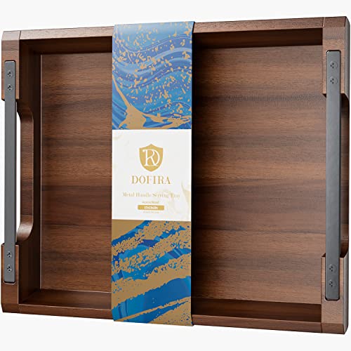 Acacia Wood Serving Tray with Metal Handle