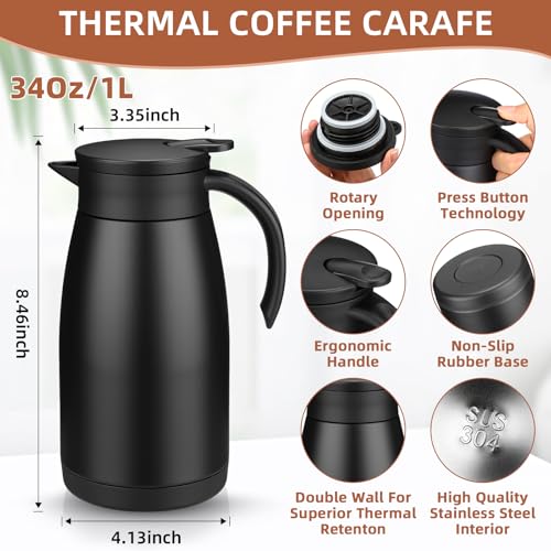 2 Pcs Thermal Coffee Carafe Insulated Stainless Steel Coffee Carafe for Hot Liquid Vacuum Thermal Pot Creamer Pitcher Dispenser with Brushes Keeping Hot Water Milk (2 Count)