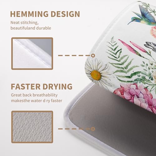 Spring Floral Birds Dish Drying Mat Summer Butterfly Flowers Kitchen Dish Drying Pad Daisy Absorbent Dish Dryer Mat for Kitchen Countertops Microfiber Dishes Drainer Pad