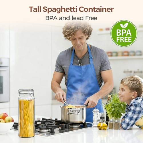Tall Glass Pasta Containers with Airtight Lids 68 oz 3 Pack Canister (3 Count)