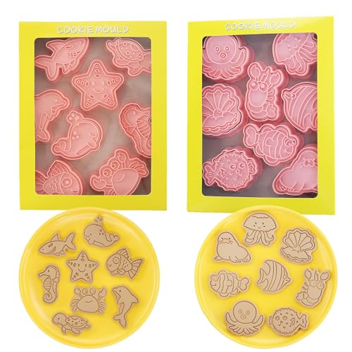 16Pcs Ocean Animal Cookie Cutters with Plunger Stamps Set