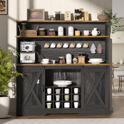 55'' Farmhouse Coffee Bar Cabinet with 3 Tier Storage Hutch