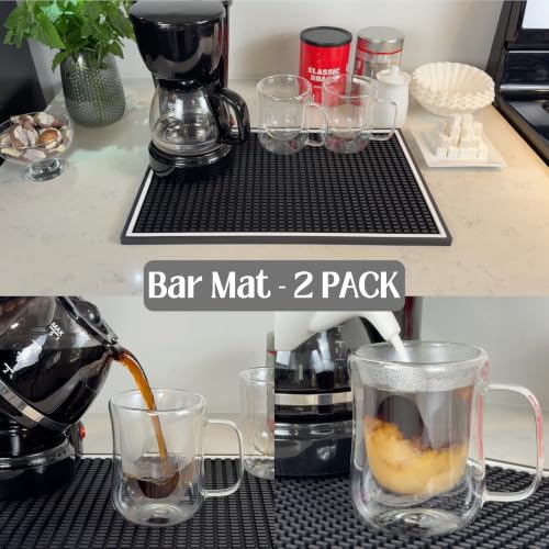 Coffee Bar Mat White Frame 18x12 in 2 Pack Silicone (2 Count)