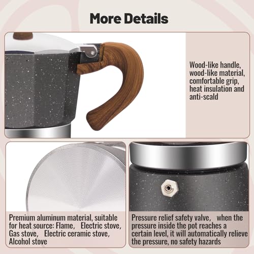 3 Cup Aluminum Moka Pot Classic Stovetop Espresso Coffee Maker 150ml 5oz Coffeemaker Percolator Mocha Pot Greca Coffee Maker Cafe Makers for Italian and Cuban Café Brewing Gray (5 Ounce)