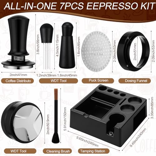 53mm Black 7 Pcs Espresso Accessories Kit with Tamping Station (7 Count)