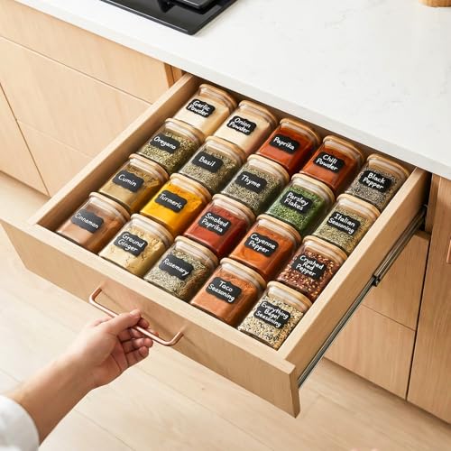 20 Pack 4 oz Square Glass Spice Jars with Lids and Labels (20 Count)