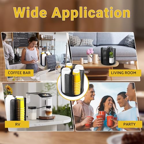 4 Compartment Rotating Paper Cup Holder & Coffee Cup Lid Storage Dispenser