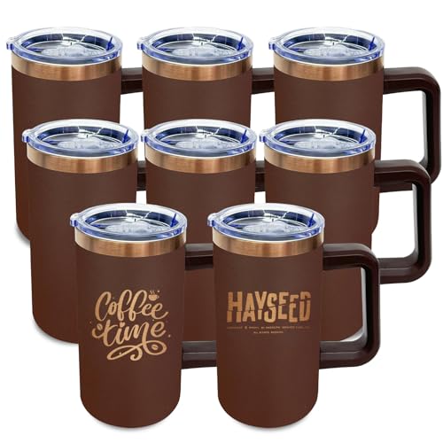 22oz Insulated Coffee Mug Bulk with Handle and Lid Brown (8 Count)