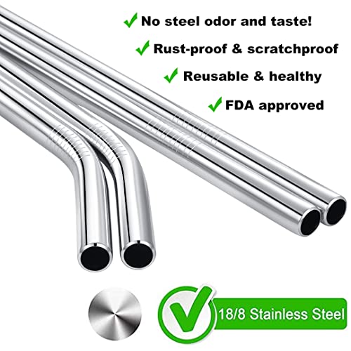 4 Pcs 0.35" Wide Bore Reusable Stainless Steel Metal Smoothie Straws (4 Count)