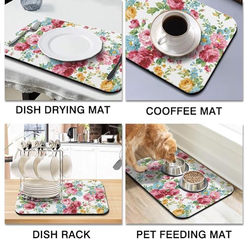 Dish Drying Mat for Kitchen Counter 20x12in Washable Quick Dish Drying Pad Rubber Backed Absorbent Draining Mat Fit Kitchen Counter