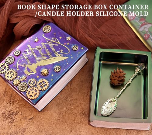 Resin Box Mold with Lid Book Shape Storage Box Silicone Molds for Epoxy Resin Concrete 3D Candle Holder Jewelry Trinket Container Succulent Plant Pot Mold DIY Art Casting Craft Home Decor