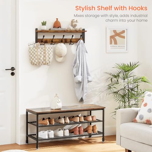 Wall Mount Coat Rack with Shelf and 5 Tri Hooks