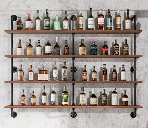 Floating Book Shelves for Wall 4 Tier 70 inch Bookshelf Industrial Pipe Shelving Shelves Bookcase Industrial Bookshelves Pipe Shelf Wood Wall Shelf for Living Room (4 Count)