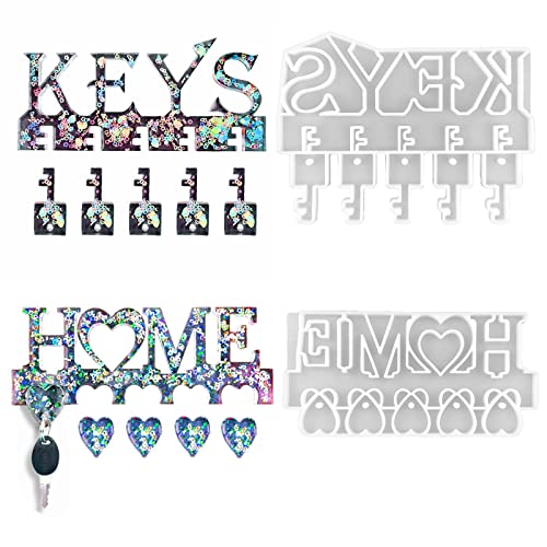 2Pcs Key Holder Resin Molds Wall Decor Unique Silicone Keychain Pendant Resin Mold for Epoxy Casting Wall Mounted Key Hangers Storage Organizer Home Decoration DIY Gift (2 Count)