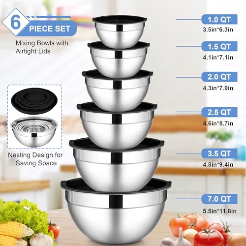 Mixing Bowls with Lid Set of 6 (12 Count)