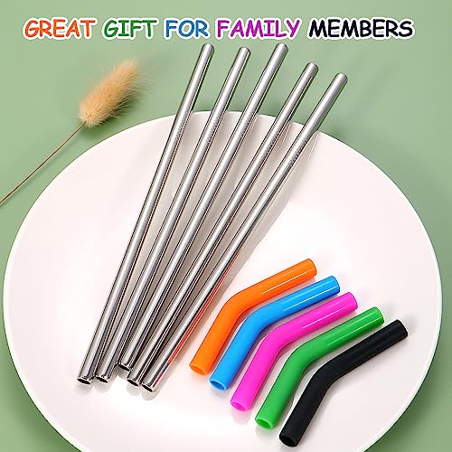 Reusable Stainless Steel Straws Metal Straw with Silicone Tip 5 Pcs 8mm Wide for 20