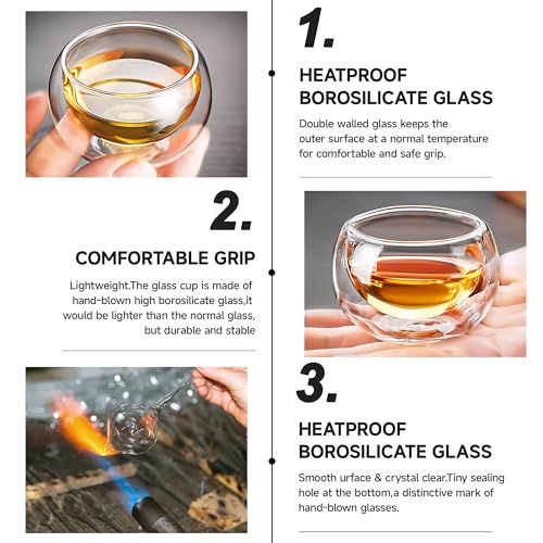 4 Pack Double Walled Glass Teacups Insulated Glasses (4 Count)