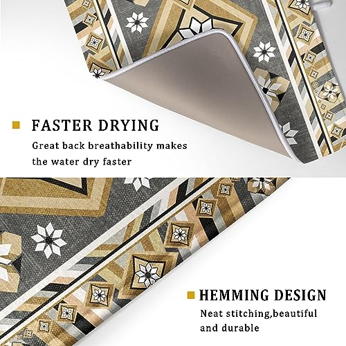 Boho Yellow Gray Aztec Dish Drying Mat for Kitchen Counter