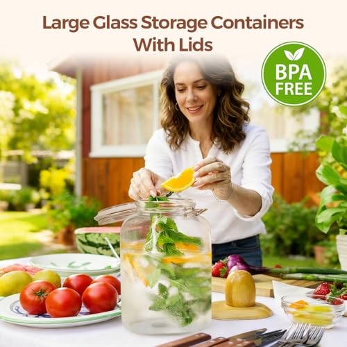 Square Glass Jars with Airtight Lid 1.3 Gallon 2 Pack Large Canister (2 Count)