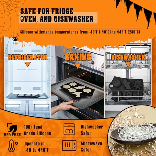 Halloween Silicone Molds Set 19 Shapes Large Baking Molds Pack of 4 Including Pumpkin Skull Ghost Bat Hat Spider Web House Molds (4 Count)