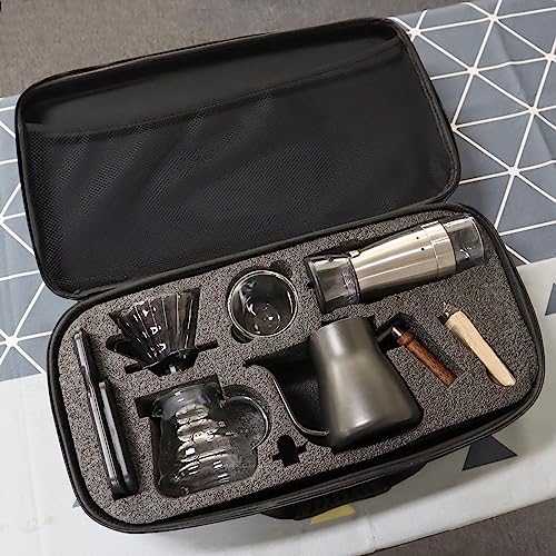 Electric Coffee Maker Set with Electric Grinder Glass Dripper Server Steel Kettle Filter Paper Travel Bag for Outdoor Travel BBQ Picnic