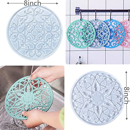 Mandala Coaster Resin Molds 2pcs Large Silicone Coaster Molds for Hollow Flower Tray Epoxy 3D Geode Design Shiny Molds for Home Decoration Coaster Resin Casting Mold Set (2 Count)