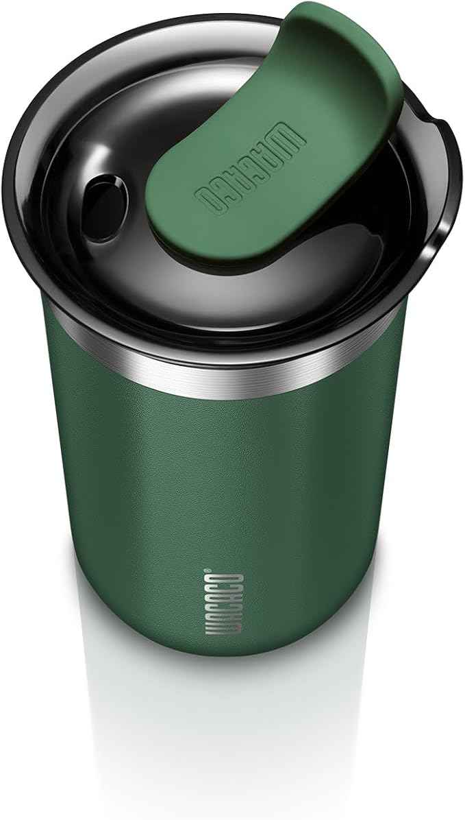 WACACO Octaroma Lungo Vacuum Insulated Coffee Mug, Double-wall Stainless Steel Travel Tumbler With Drinking Lid, 10 fl oz(300ml), Pomona Green