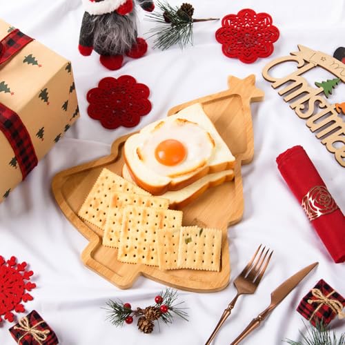Christmas Tree Wooden Serving Tray Bamboo Platter Wooden Snack Cheese Charcuterie Board for Xmas Holiday Housewarming Present