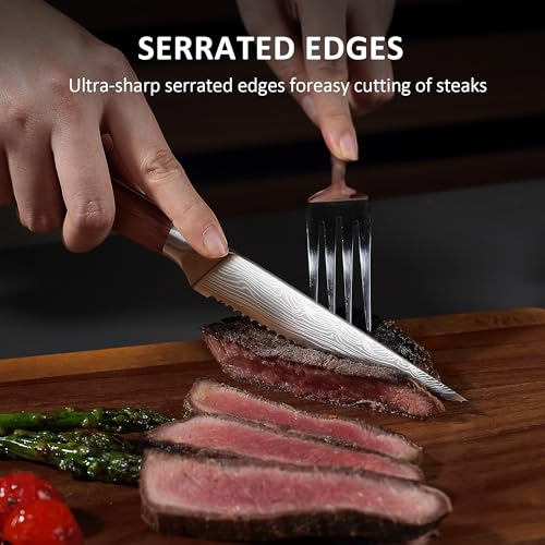 Steak Knives Set of 6 with Full Tang Rosewood Handle (6 Count)