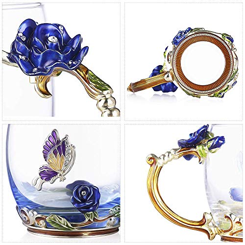 butterfly flower Glass Mug Tea Cup with Spoon Gifts For Women
