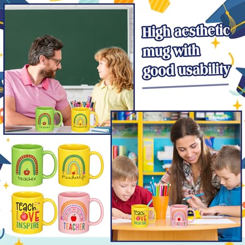 8 Pcs 12 oz Teacher Coffee Mugs Gifts Set with Handle Ceramic Matching Cups for Staff Home School Office Table Centerpieces Housewarming Holiday Party (8 Count)