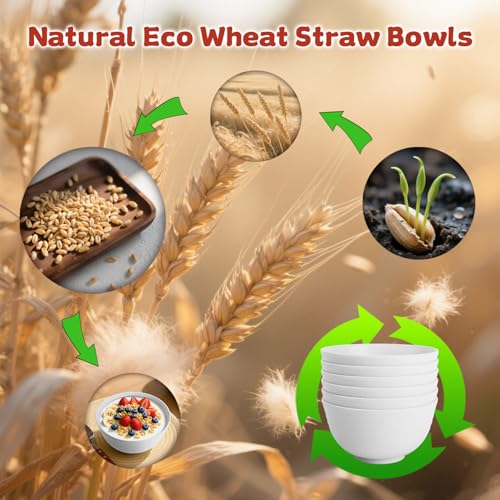 Wheat Straw Sets of 6 Alternative White Plastic Bowls Reusable 26oz