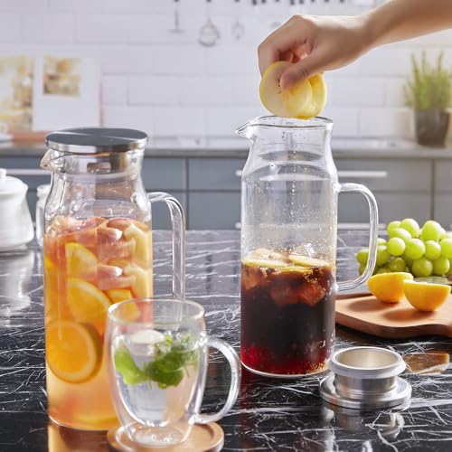 1.6 Liter 54 oz Glass Pitcher with Lid and Handle
