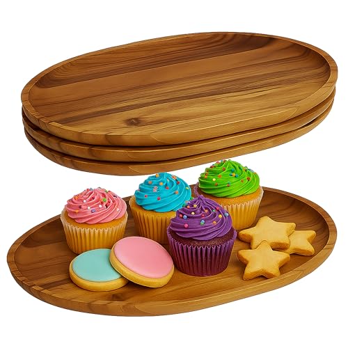 Woodard & Charles Acacia Wood Large Oval Serving Trays (4 Count)