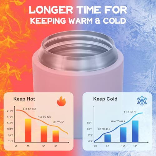 2 - in - 1 Soup Thermo for Hot Food 14oz with Snack Box Container Leak Proof Insulated Lunch Container Kids and Adults Stainless Steel Double Wall Vacuum Wide-mouth Thermal with Spoon and Handle