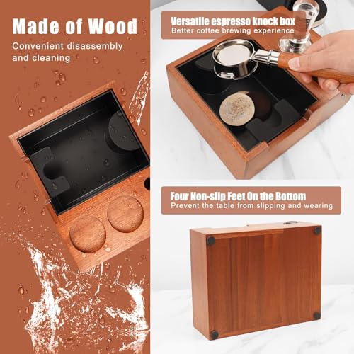 51/53/54/58mm Espresso Knock Box, Sandywood Coffee Station, Tamper Tools, Distributor, Portafilter & Puck Screen Accessories, Natural Sandywood Station Base