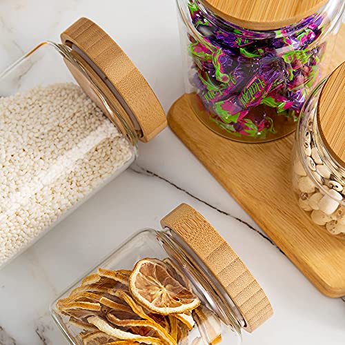 900ML 30Oz Clear Cute Glass Storage Canister Holder with Airtight Bamboo Lid