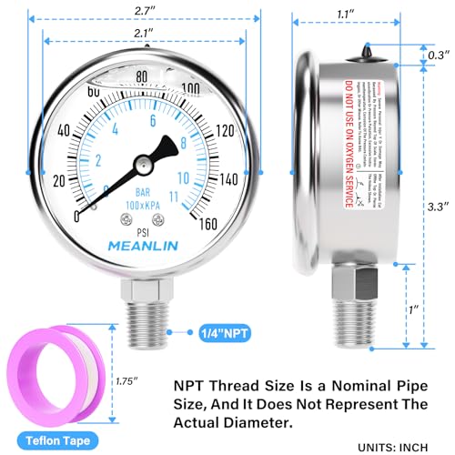 0~160Psi Liquid Filled Pressure Gauge Stainless Steel with 316 Stainless Steel Joint 1