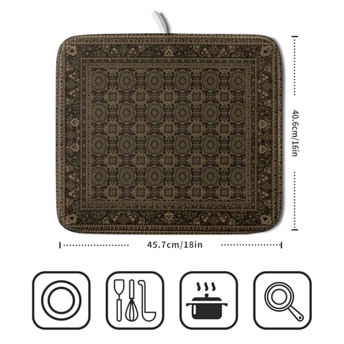 Brown Antique Tabriz Rug Dish Drying Mat for Kitchen Counter