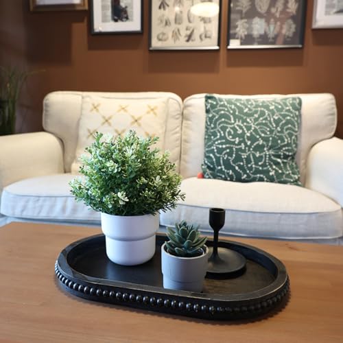 Vintage Black Oval Wood Decorative Ottoman Tray for Coffee Table