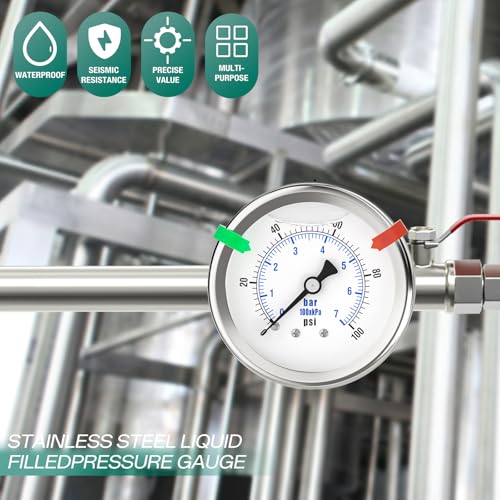 0 100PSI Stainless Steel Liquid Filled Pressure Gauge
