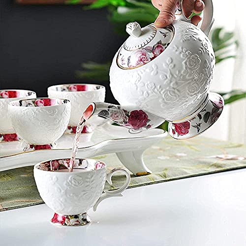 Tea Set with Teapot Tea Set for Adults Afternoon Tea Service Coffee Cups Set Porcelain Tea Cups Set with Tea Tray Best Gift