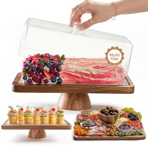 Acacia Wood Cake Stand with Lid